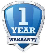 A blue shield with the words `` 1 year warranty '' on it.