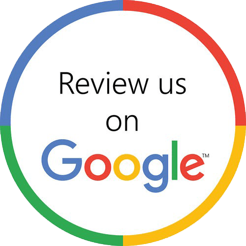 A colorful circle with the words `` review us on google '' written inside of it.