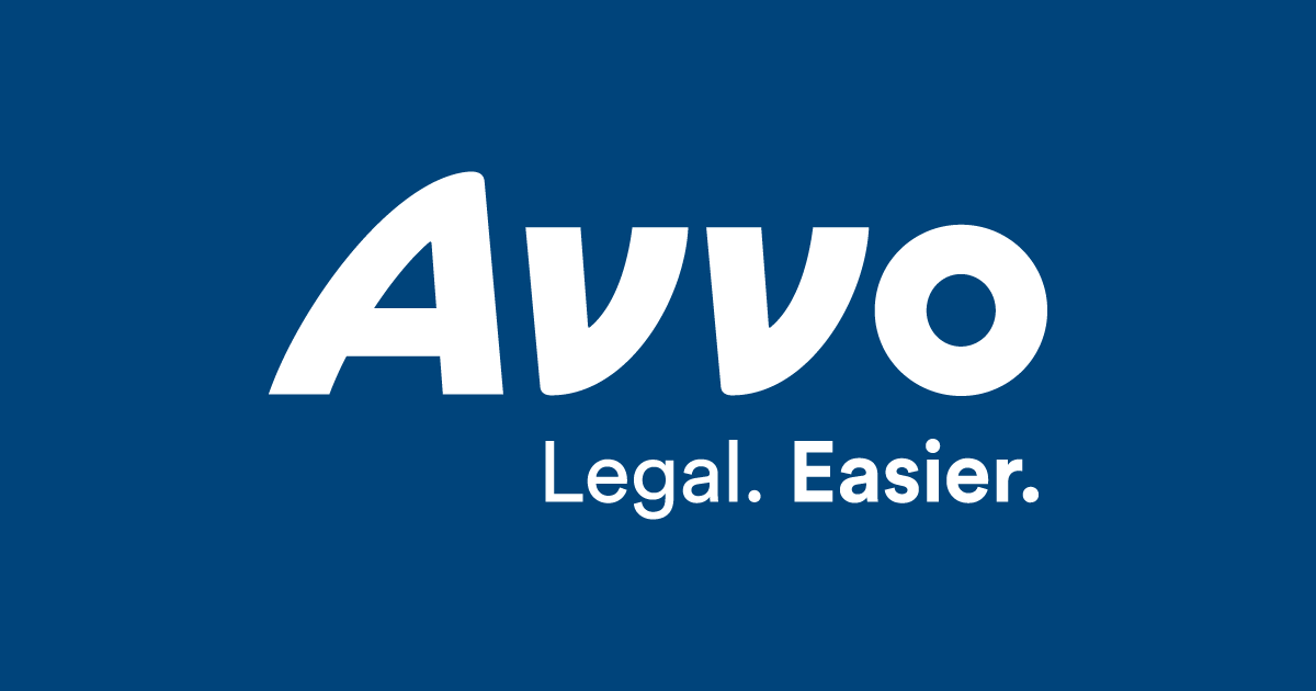 A blue and white logo for avvo legal easier