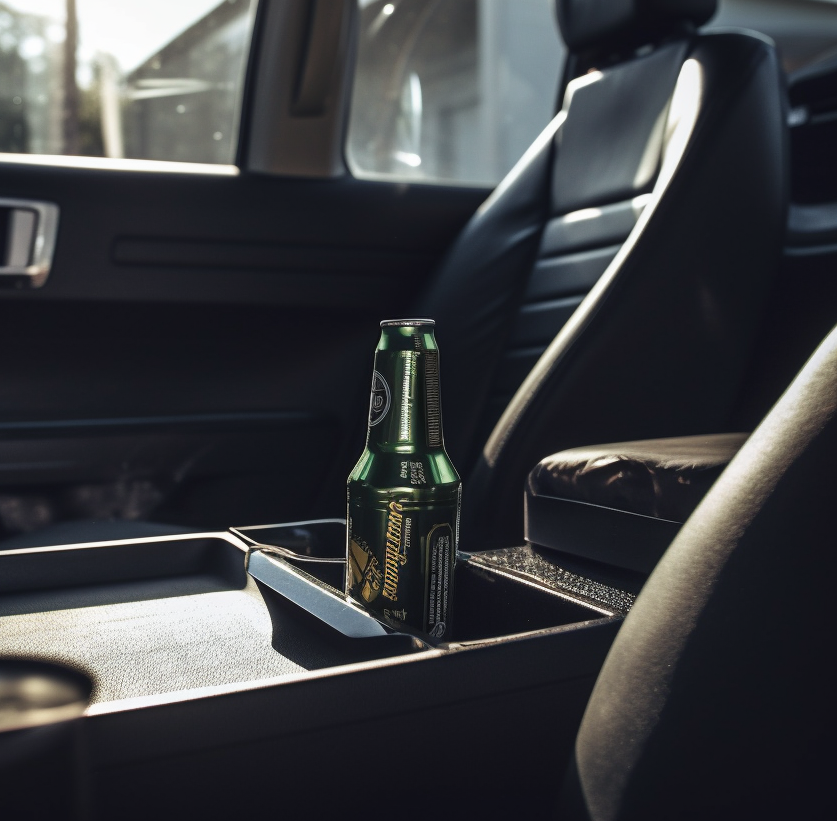 Open beer in the center console of a vehicle