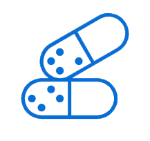 A blue icon of two pills stacked on top of each other on a white background.
