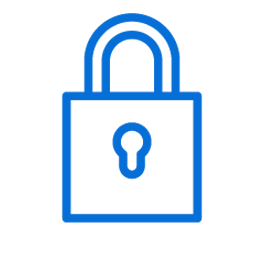 A blue icon of a padlock with a keyhole on a white background.