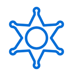 A blue sheriff 's star with a circle in the middle on a white background.
