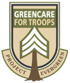 a logo for the greencare for troops project evergreen .