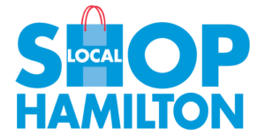 A blue and white logo for local hamilton
