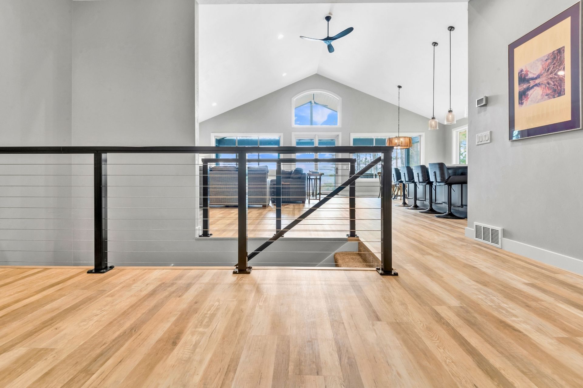 There is a staircase leading up to the second floor of a house.