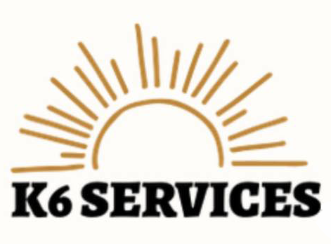 Logo: K6 Services with a rising sun graphic in brown.
