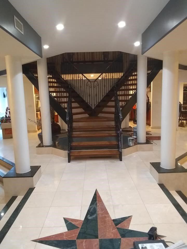 A staircase with a star in the middle of it