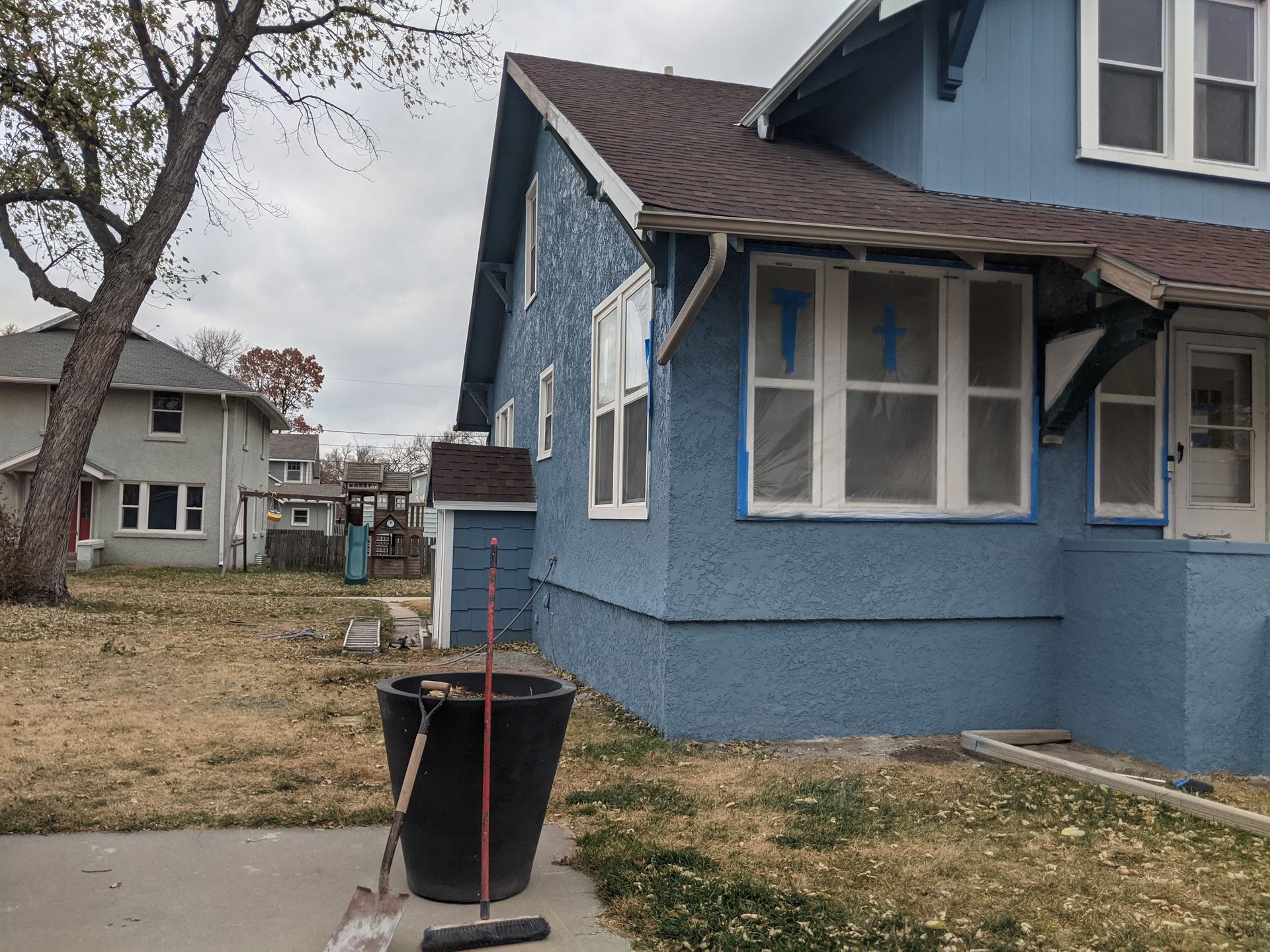 Home had extensive stucco repair then the entire home got a all new stucco finish applied to it along with a fresh coat of paint.