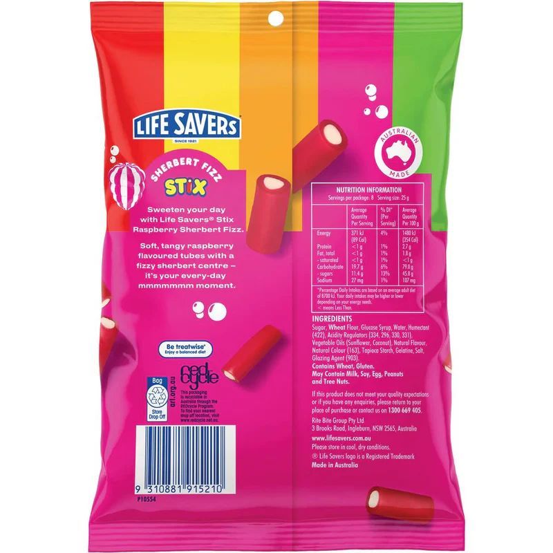 Sherbert Fizz Stix Raspberry Life Savers (Australia)