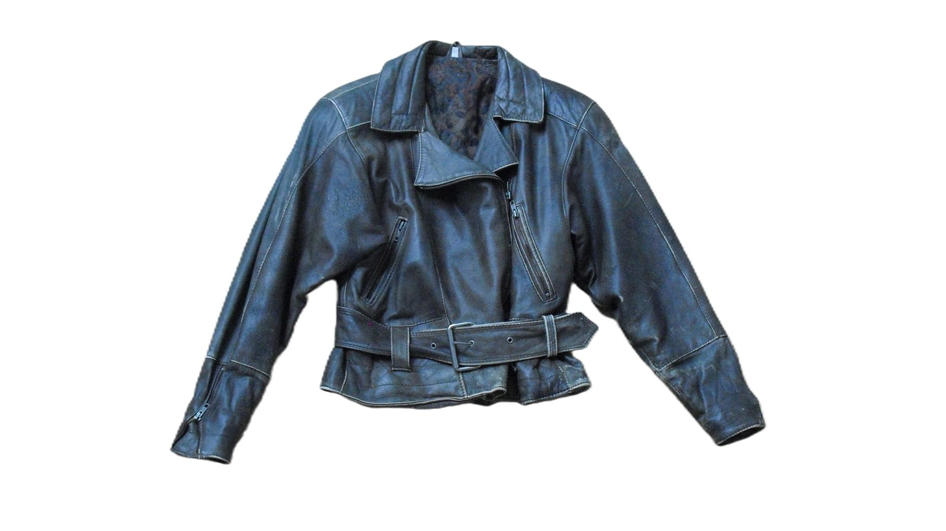 Vintage dames leren Bikerlook jack, maat M