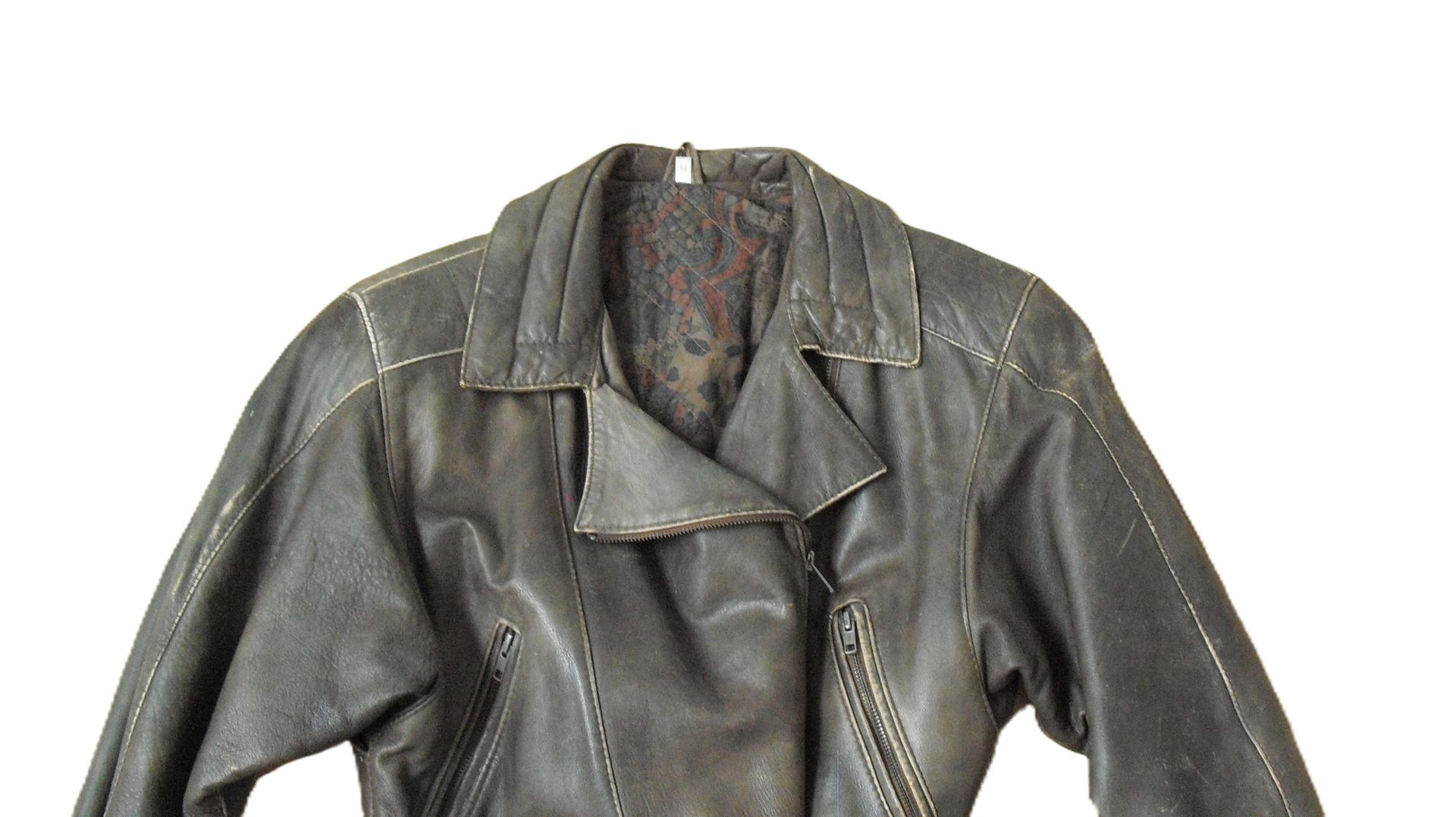 Vintage dames leren Bikerlook jack, maat M