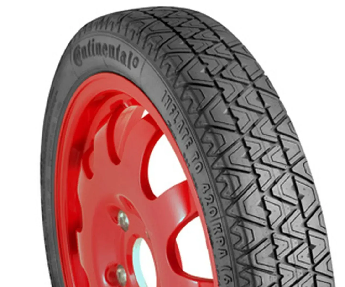 Um pneu continental com aro vermelho sobre fundo branco