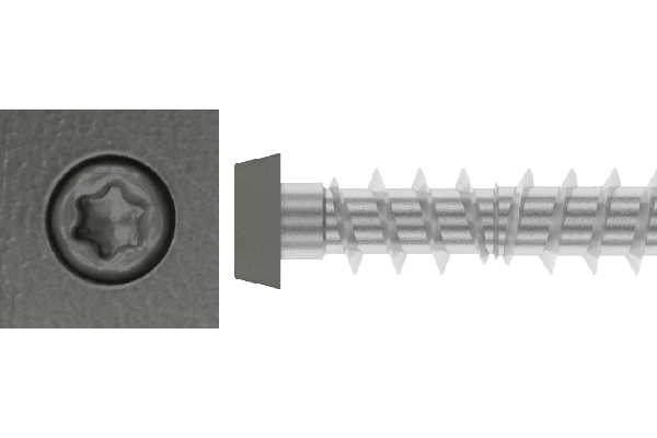 A close up of a screw with a star on it on a white background.