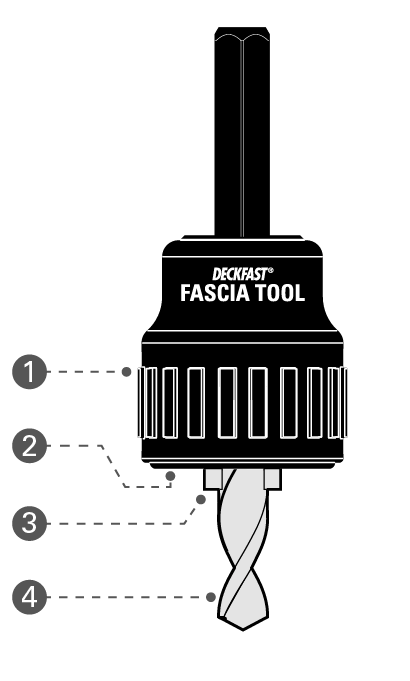 A diagram of a fascia tool with a drill bit attached to it.