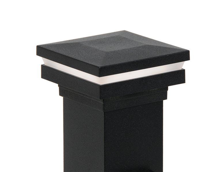 A black post with a white stripe on the top