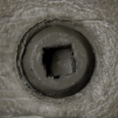 A black and white photo of a hole in a concrete wall.