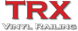 The trx vinyl railing logo is red and white