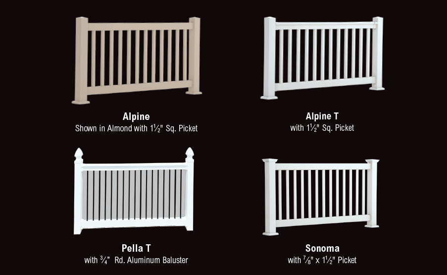 Four different types of fences are shown on a black background