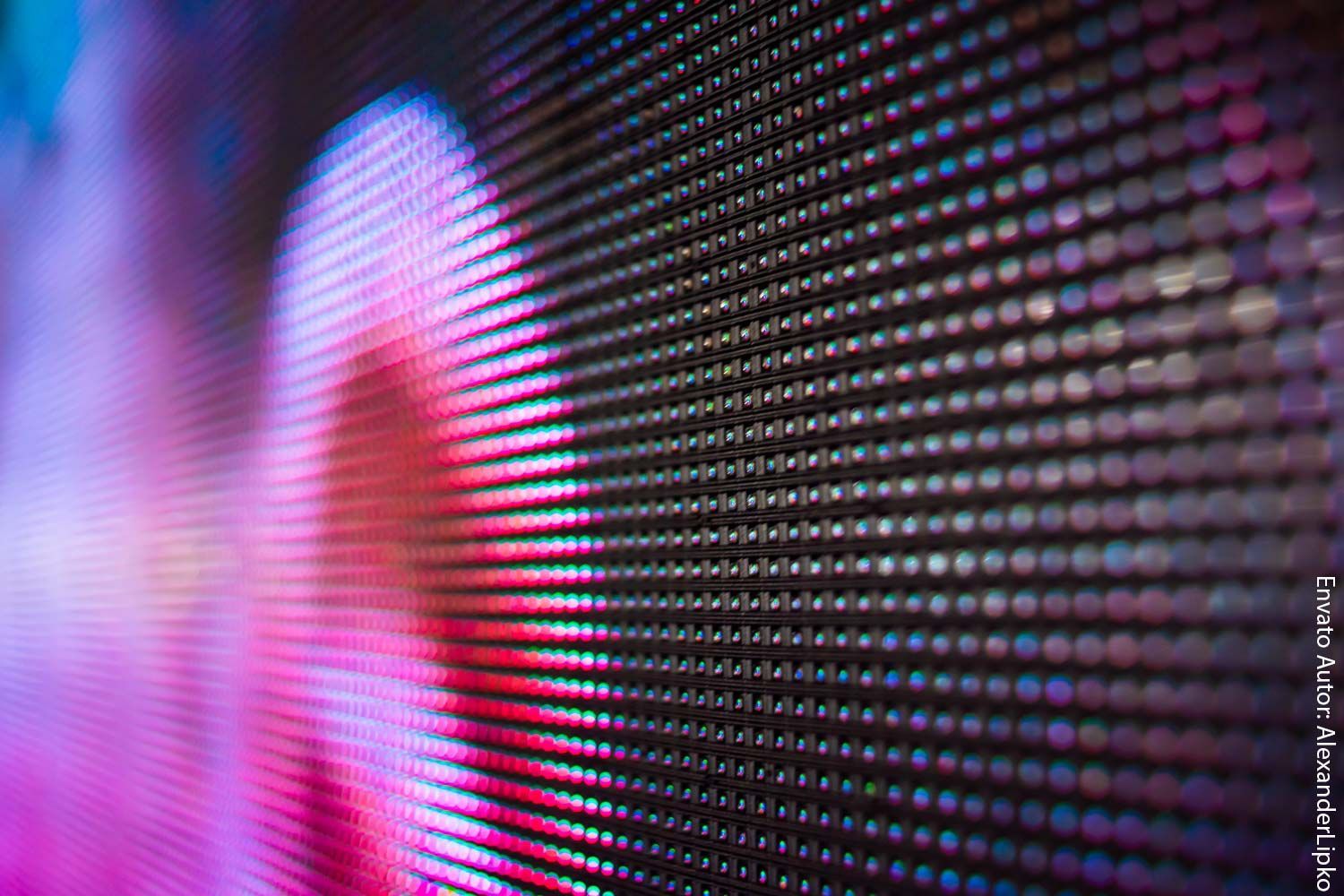 Eine Nahaufnahme eines Bildschirms mit vielen Lichtern darauf.