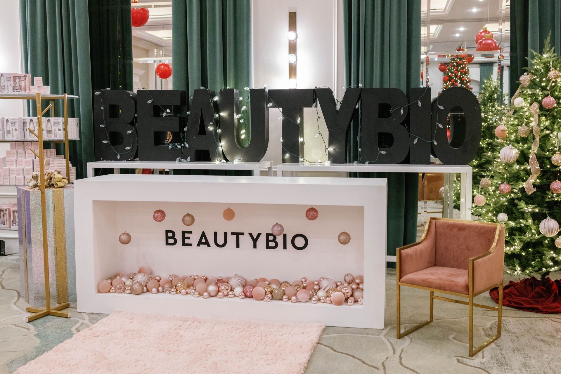 A festive beauty product display: 