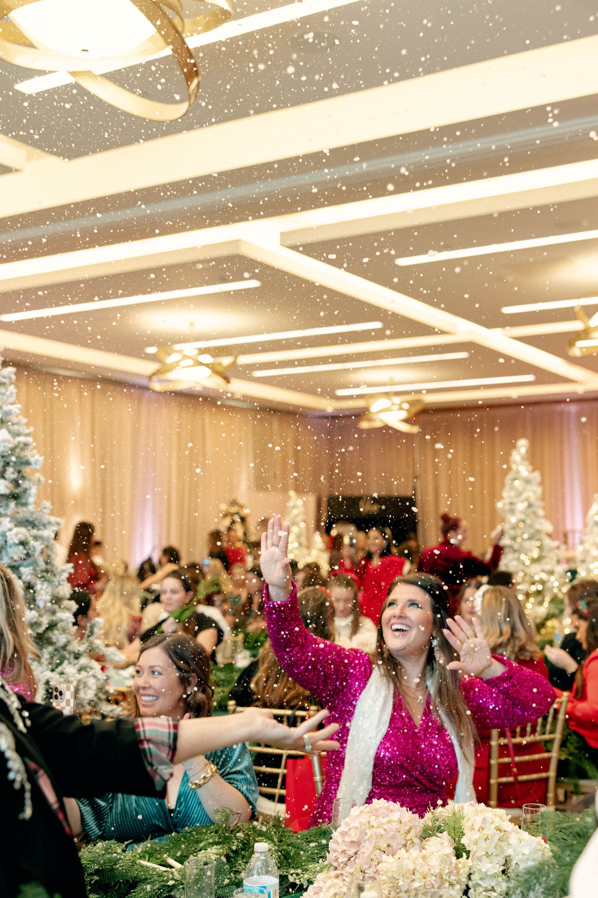 People celebrating with falling 