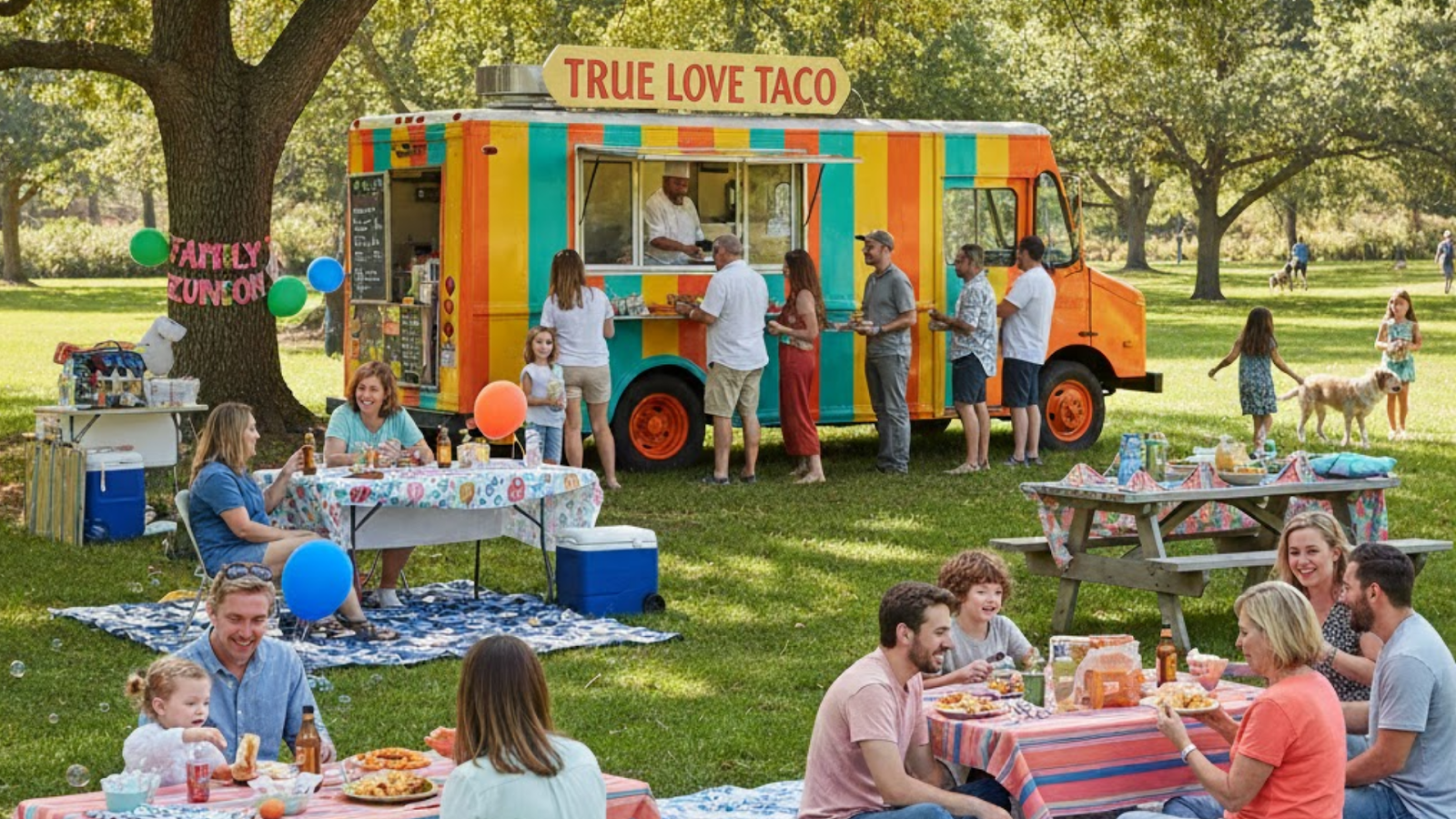 Order a food truck to come directly to your park, backyard, or picnic spot.