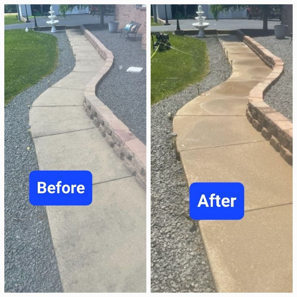 Before and After Cleaning the Concrete Walkway
