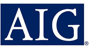 A blue and white aig logo on a white background