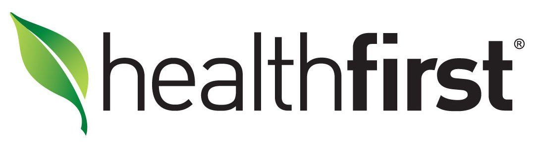 A logo for healthfirst with a green leaf on a white background.
