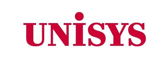 A red unisys logo on a white background
