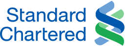 The logo for standard chartered bank is blue and green.