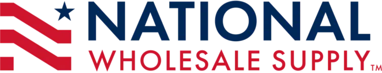 National Wholesale Supply logo with red and blue stripes and a blue star icon