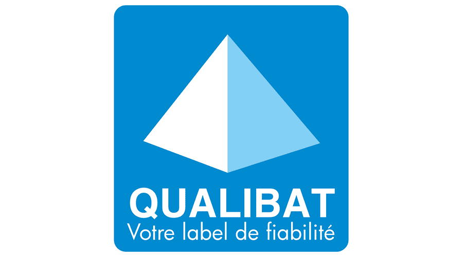 Qualibat logo: blue square with a pyramid shape;