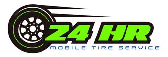 Logo for 24 HR Mobile Tire Service with a tire graphic in black and green.