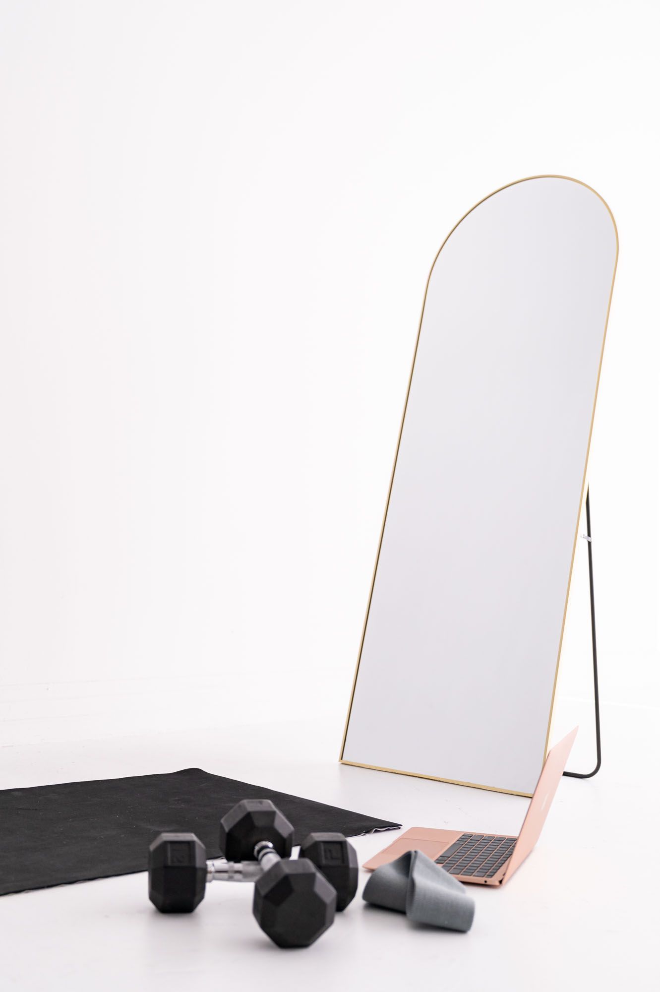 Equipment which may be used: weights, mirror, resistance band, and yoga mat.