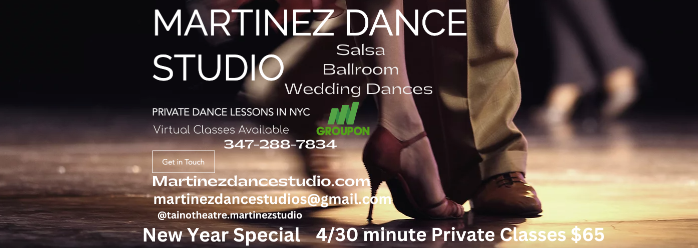 An ad for martinez dance studio shows a couple dancing