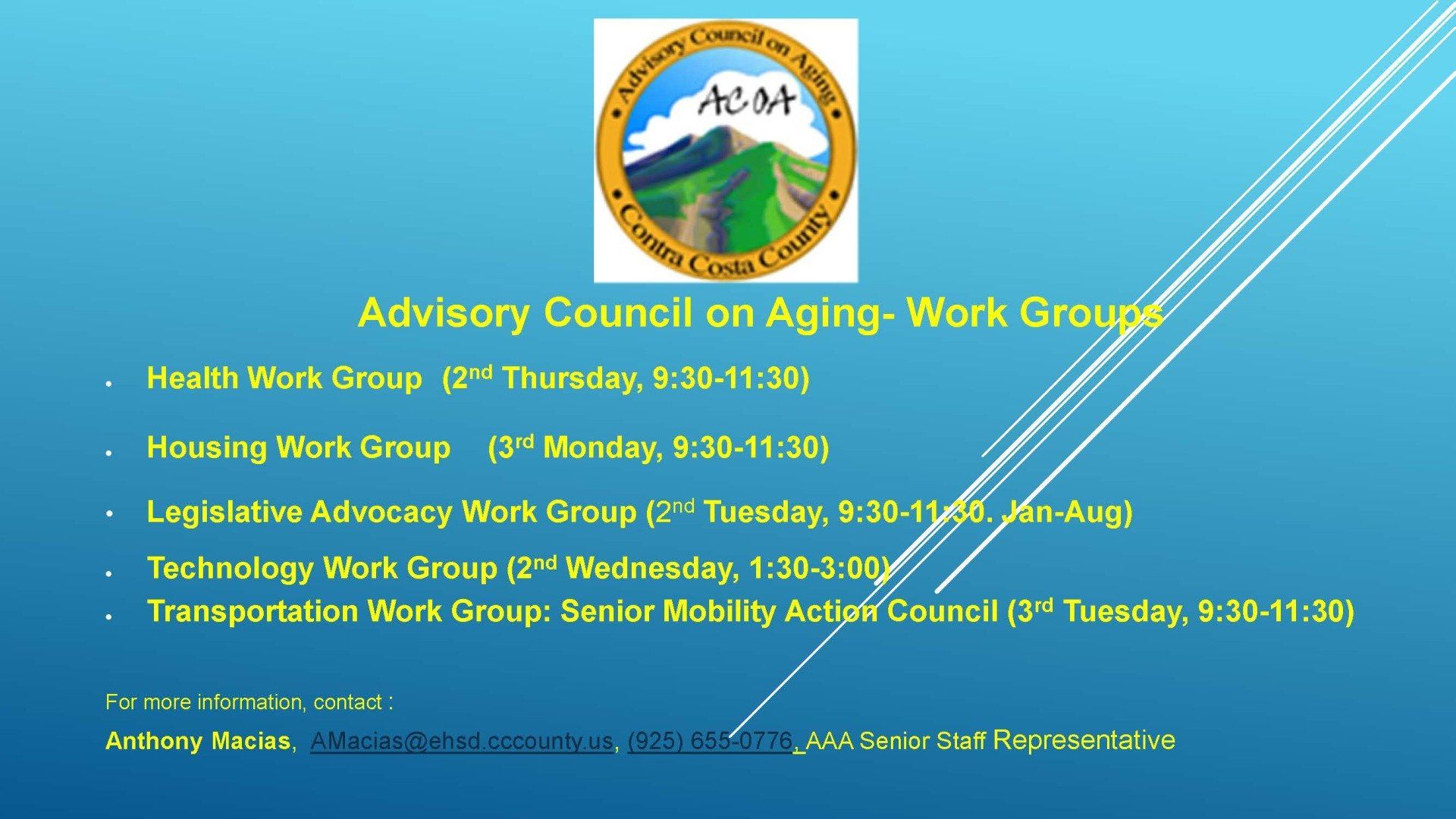 Slide 2 of the Contra Costa County Advisory Council on Aging's Presentation