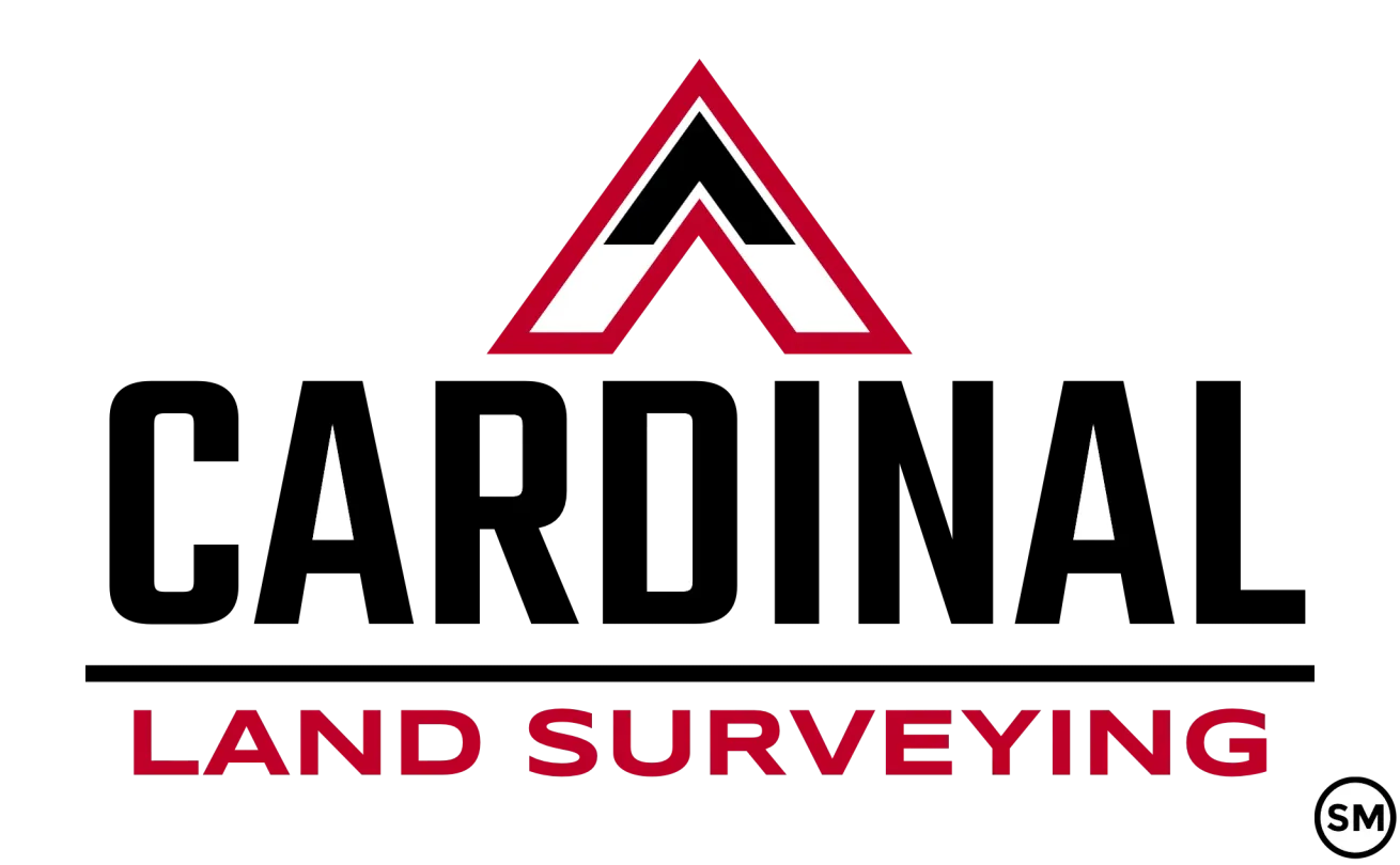 Cardinal Land Surveying logo with a red and black stylized roof over the word 