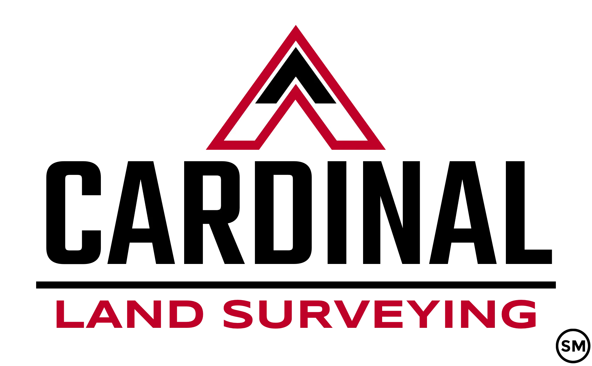 Cardinal Land Surveying logo with red and black geometric design.