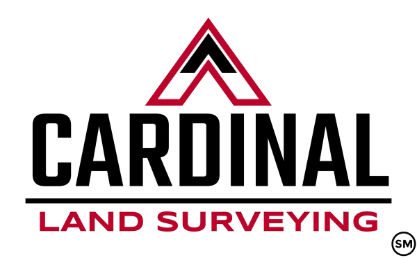 Cardinal Land Surveying logo with red and black geometric design.
