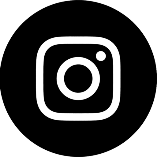 Instagram logo: White camera icon on a black background within a black circle.