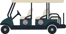 A cartoon drawing of a golf cart on a white background.