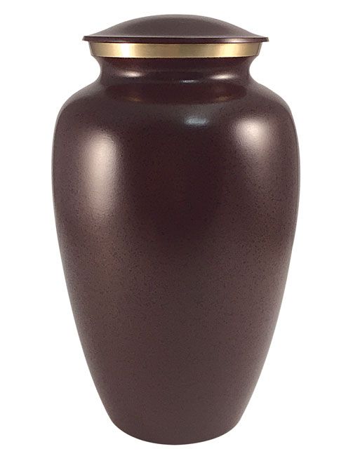 A brown vase with a gold rim on a white background