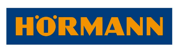 The hormann logo is blue and yellow on a white background.