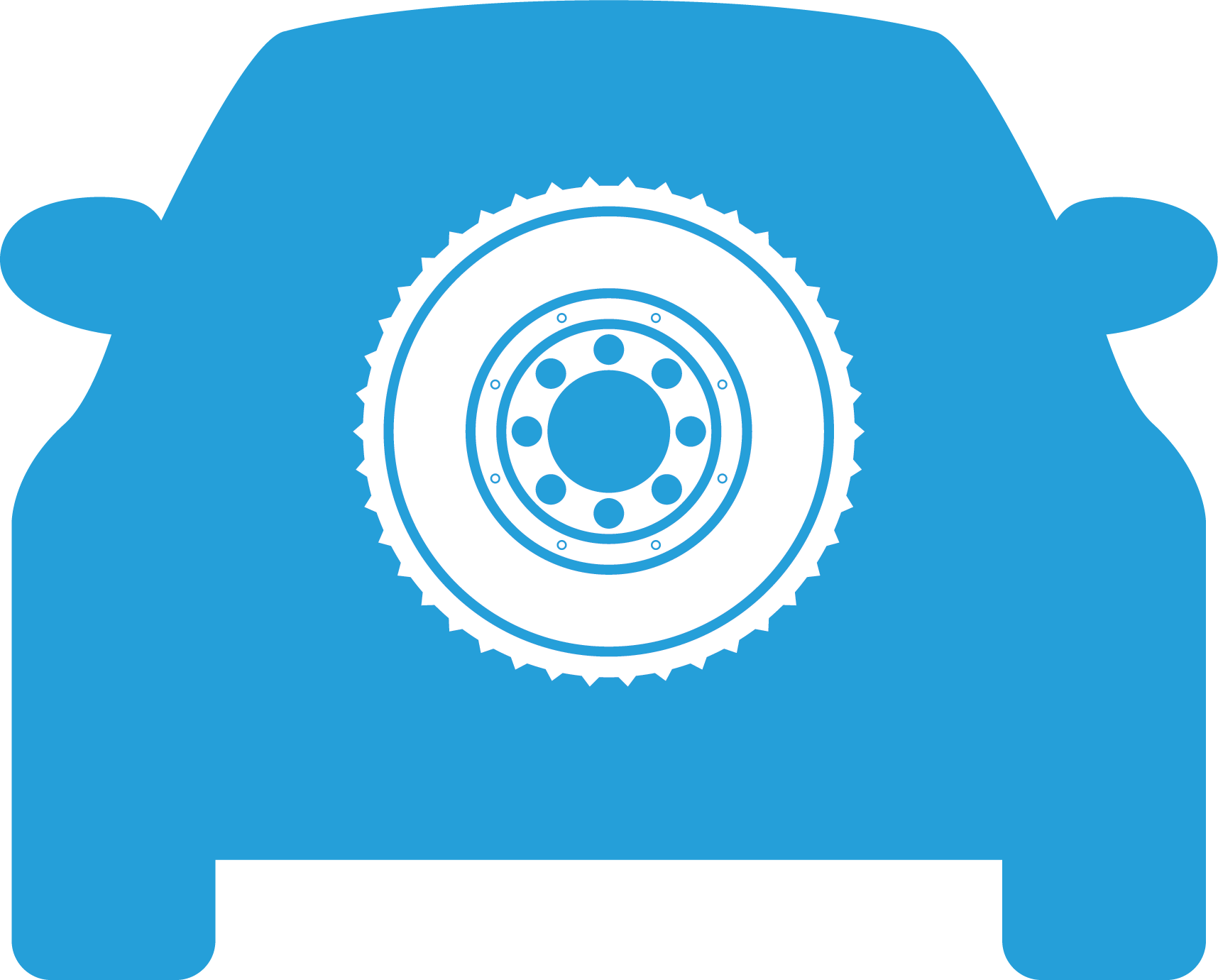 A blue car with a tire on the back of it.