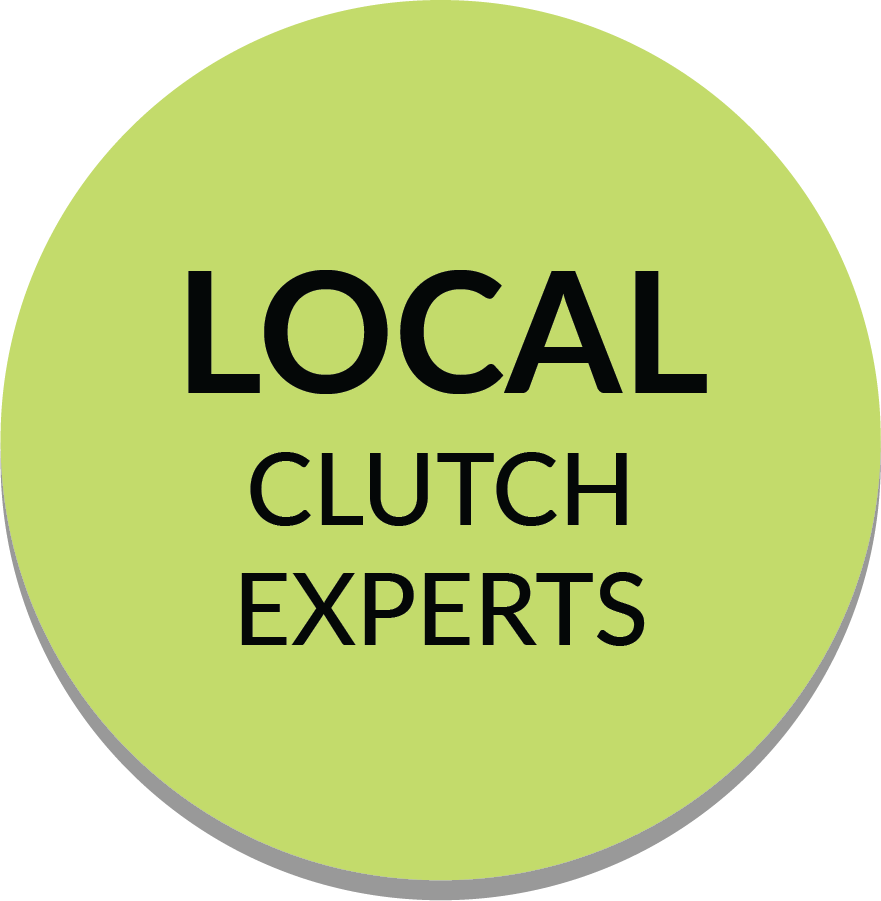 A blue circle with the words `` local clutch experts '' written on it.