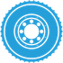 A blue circle with a white circle in the middle on a white background.
