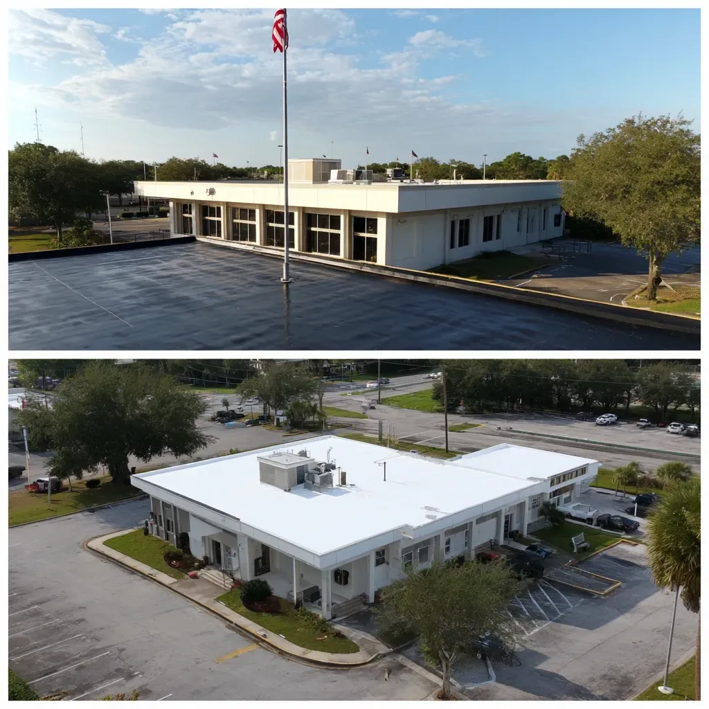 Roof coating repair Brandon FL reapplying silicone over cracks, reinforcing mesh fabric, and restoring waterproof integrity.