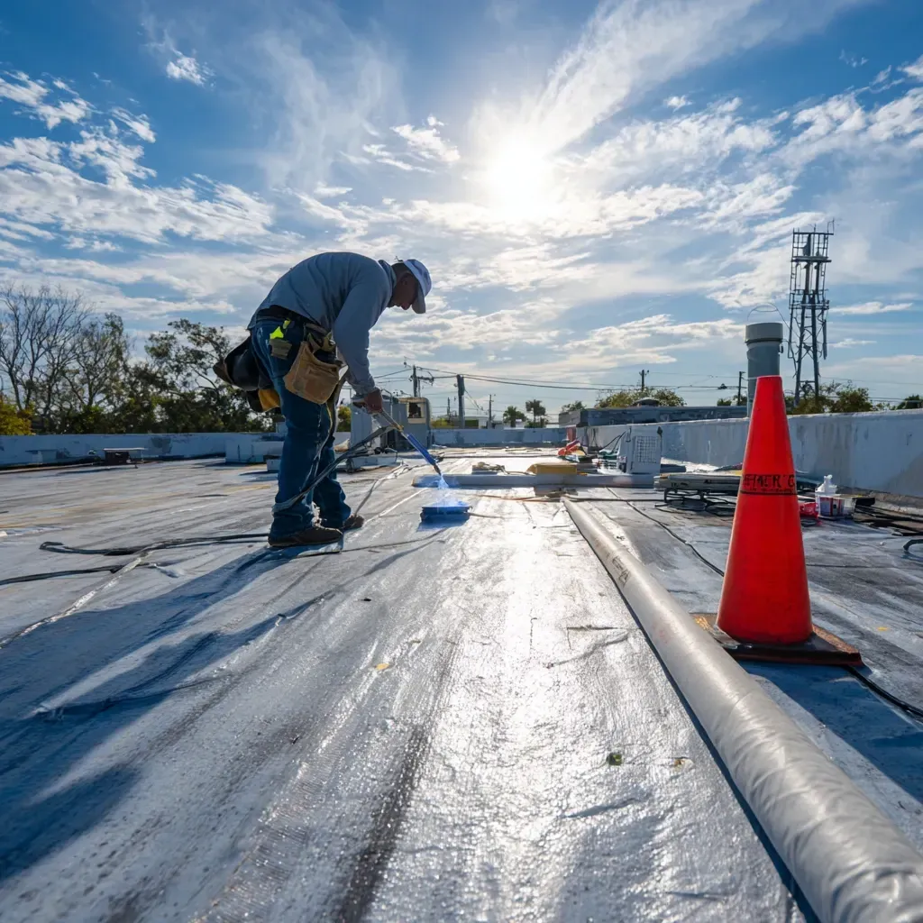 Roof waterproofing Brandon FL for commercial properties using ASTM D6083-compliant fluid-applied coatings to extend membrane life.